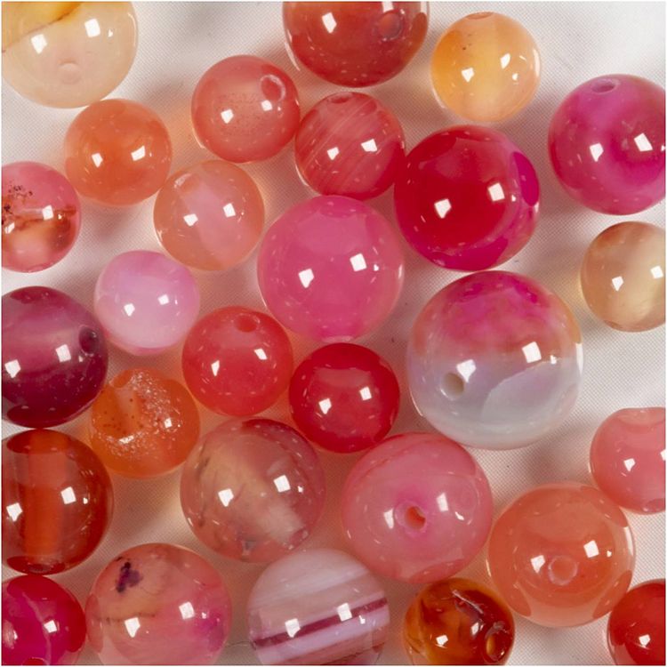 Produktbild: Creativ Company Achat Steinperlen, Gr&ouml;&szlig;e 1x10, 12x8, 15x6 mm, Lochgr&ouml;&szlig;e 0,9-1 mm, Beige, Rosa, 28 Stk