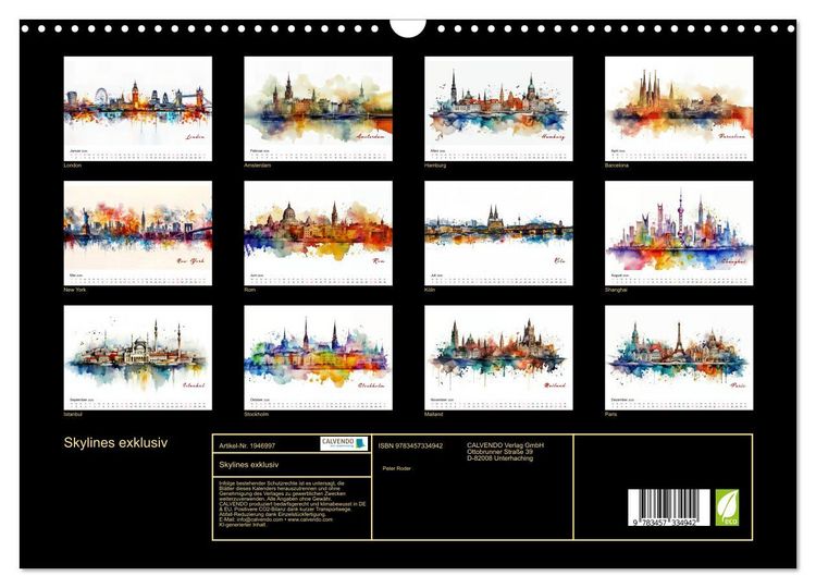 Produktbild: Skylines exklusiv (Wandkalender 2026 DIN A3 quer), CALVENDO Monatskalender