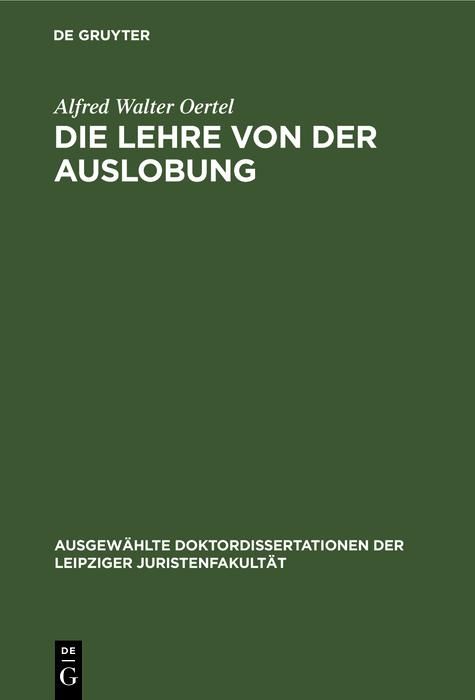 Produktbild: Die Lehre von der Auslobung