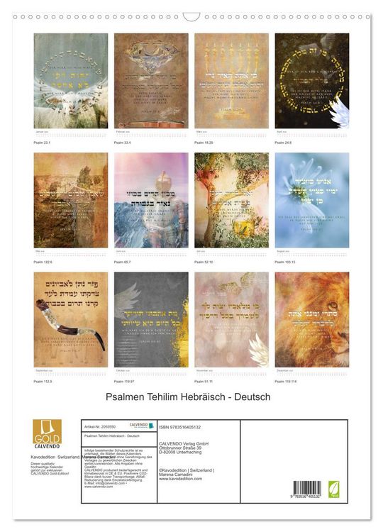Produktbild: Psalmen Tehilim Hebr&auml;isch - Deutsch (Wandkalender 2026 DIN A2 hoch), CALVENDO Monatskalender