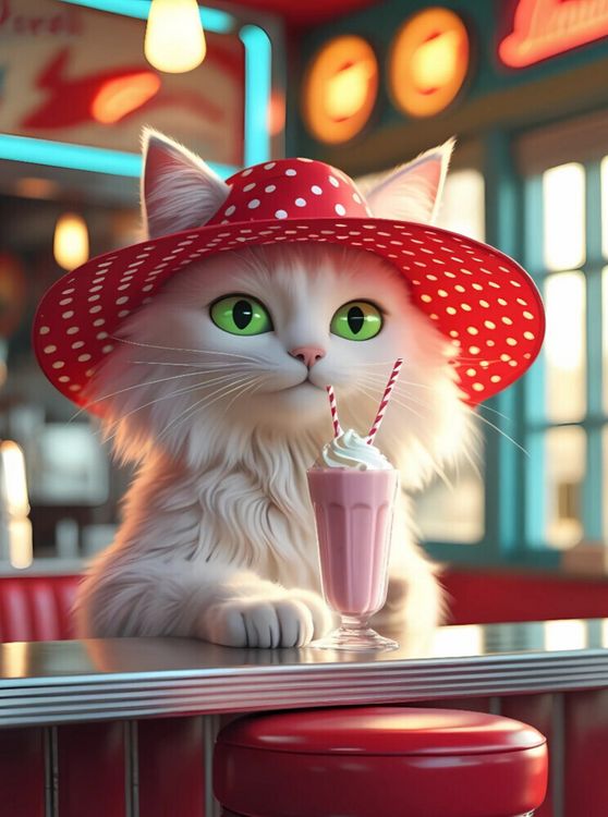 Produktbild: CALVENDO Puzzle Katzen-Diva im Diner mit Milchshake - lustiges Retro-Motiv f&uuml;r Katzenfreunde | 2000 Teile Lege-Gr&ouml;&szlig;e 90x67cm Foto-Puzzle f&uuml;r gl&uuml;cklich