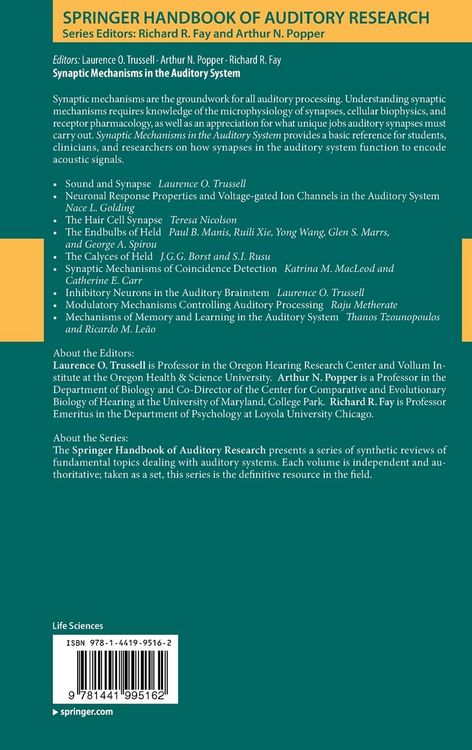 Produktbild: Synaptic Mechanisms in the Auditory System
