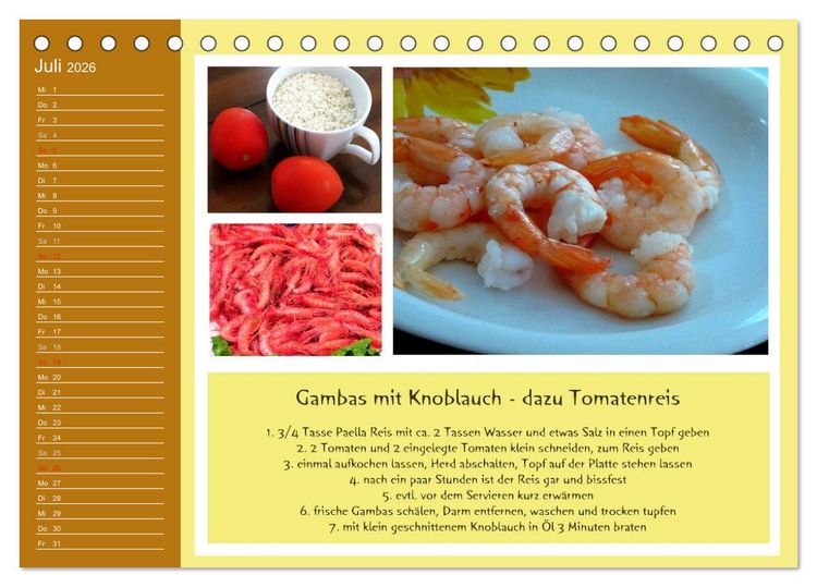 Produktbild: Meine Mallorca Rezepte (Tischkalender 2026 DIN A5 quer), CALVENDO Monatskalender
