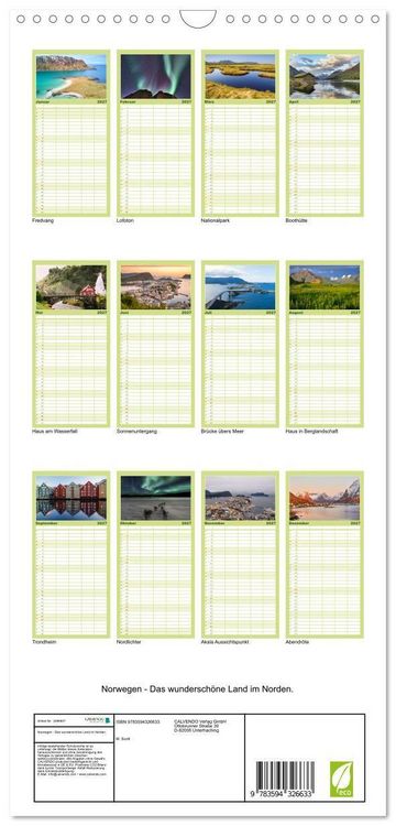 Produktbild: Familienplaner 2027 - Norwegen - Das wundersch&ouml;ne Land im Norden. mit 5 Spalten (Wandkalender, 21 x 45 cm) CALVENDO
