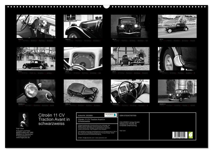 Produktbild: Citro&euml;n 11 CV Traction Avant in schwarzweiss (Wandkalender 2026 DIN A2 quer), CALVENDO Monatskalender