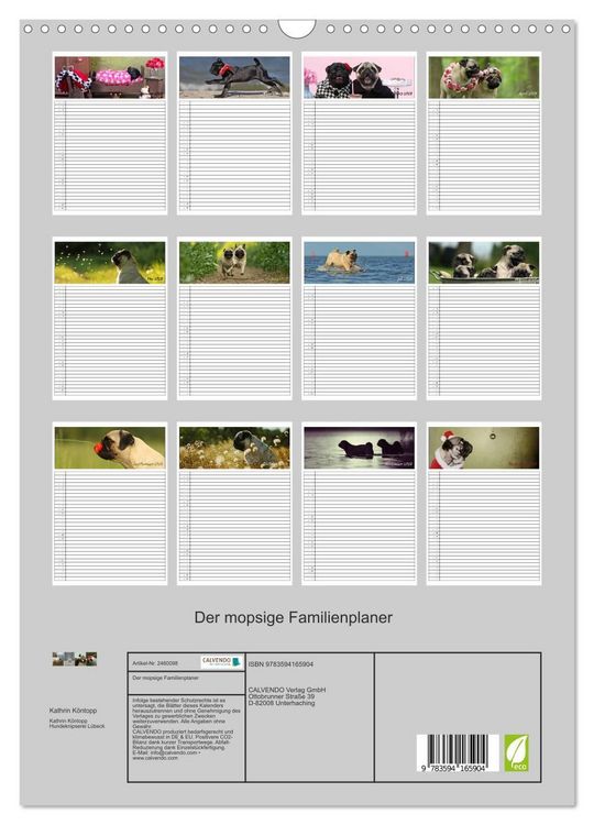 Produktbild: Der mopsige Familienplaner (Wandkalender 2027 DIN A3 hoch), CALVENDO Monatskalender