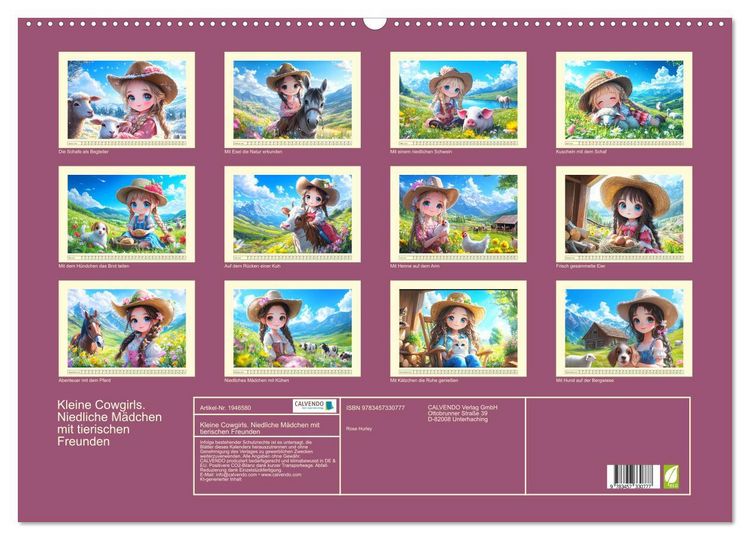 Produktbild: Kleine Cowgirls. Niedliche M&auml;dchen mit tierischen Freunden (Wandkalender 2026 DIN A2 quer), CALVENDO Monatskalender