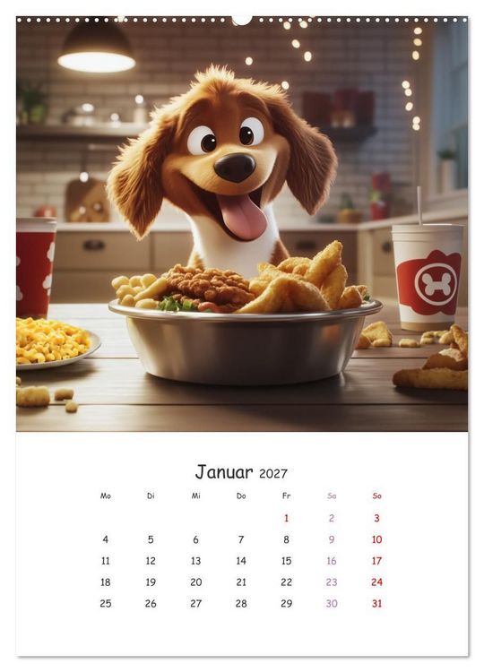 Produktbild: Fellnasen am K&uuml;chentisch - 12 KI-Motive mit Hunden (Wandkalender 2027 DIN A2 hoch), CALVENDO Monatskalender