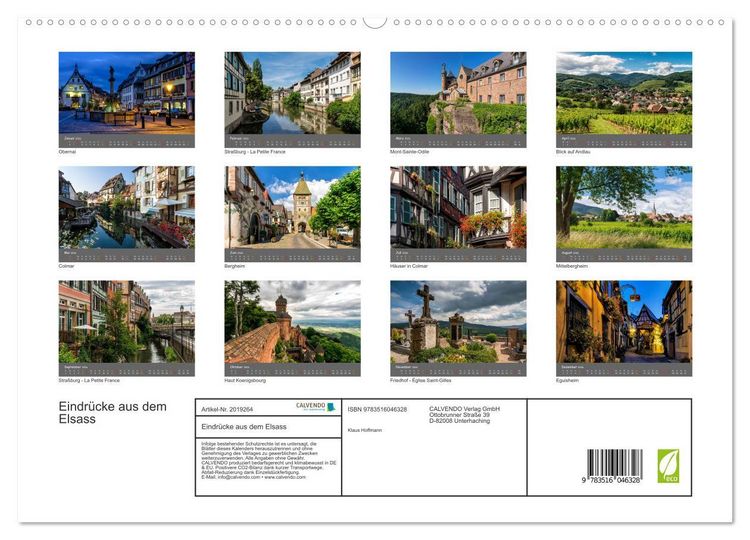 Produktbild: Eindr&uuml;cke aus dem Elsass (hochwertiger Premium Wandkalender 2026 DIN A2 quer), Kunstdruck in Hochglanz