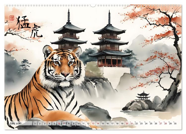 Produktbild: Tierische Anmut - japanische Aquarellkunst von der Natur inspiriert (hochwertiger Premium Wandkalender 2026 DIN A2 quer), Kunstdruck in Hochglanz