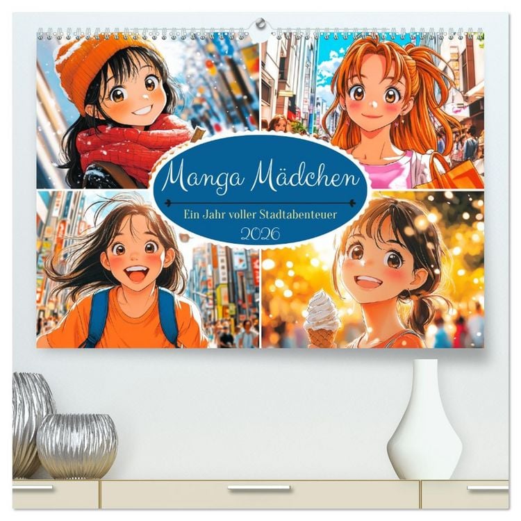 Produktbild: Manga M&auml;dchen. Ein Jahr voller Stadtabenteuer (hochwertiger Premium Wandkalender 2026 DIN A2 quer), Kunstdruck in Hochglanz