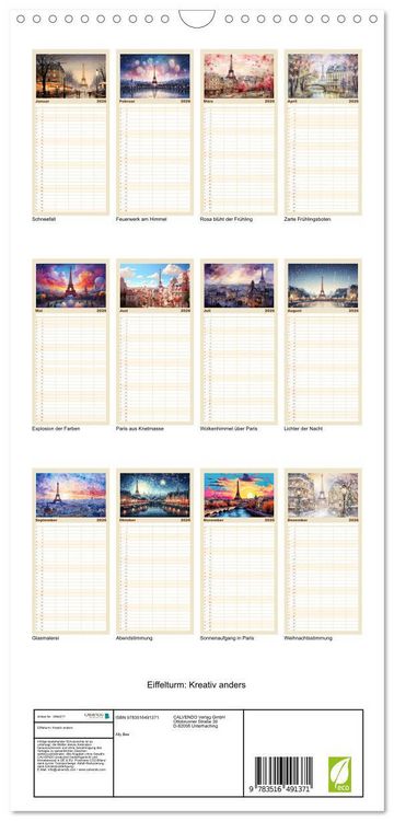 Produktbild: Familienplaner 2026 - Eiffelturm: Kreativ anders mit 5 Spalten (Wandkalender, 21 x 45 cm) CALVENDO