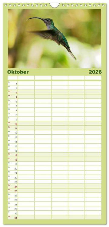Produktbild: Familienplaner 2026 - Zauberhafte Kolibris in Costa Rica mit 5 Spalten (Wandkalender, 21 x 45 cm) CALVENDO