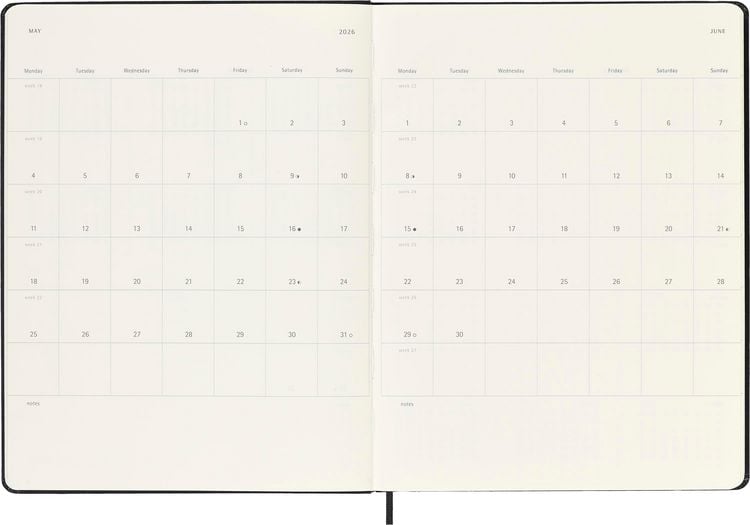 Produktbild: Moleskine 18 Monate Wochen Notizkalender 2025/2026, XL, 1 Wo = 1 Seite, Rechts linierte Seite, Fester Einband, Schwarz