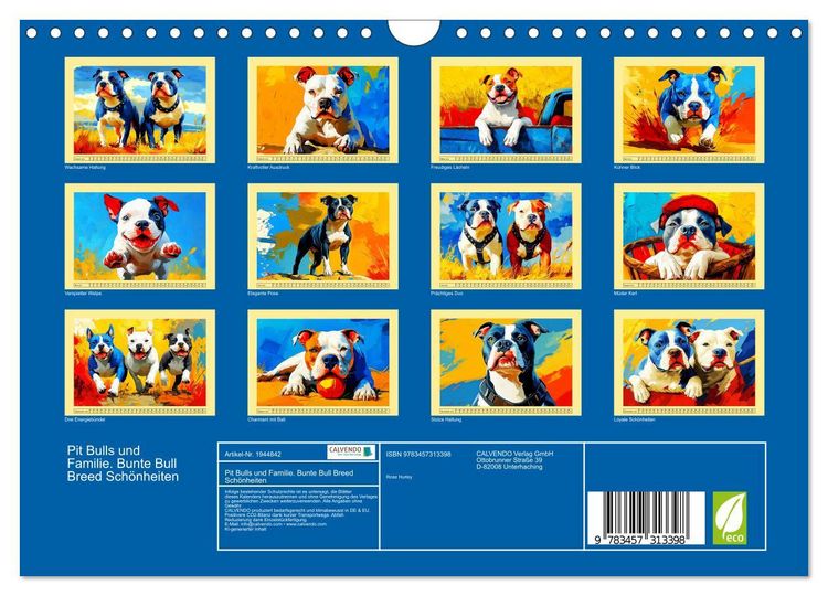 Produktbild: Pit Bulls und Familie. Bunte Bull Breed Sch&ouml;nheiten (Wandkalender 2026 DIN A4 quer), CALVENDO Monatskalender