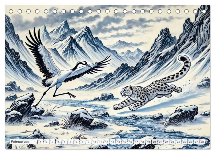 Produktbild: Eleganz der Kraniche - Majest&auml;tische V&ouml;gel in poetischer Tusche (Tischkalender 2026 DIN A5 quer), CALVENDO Monatskalender