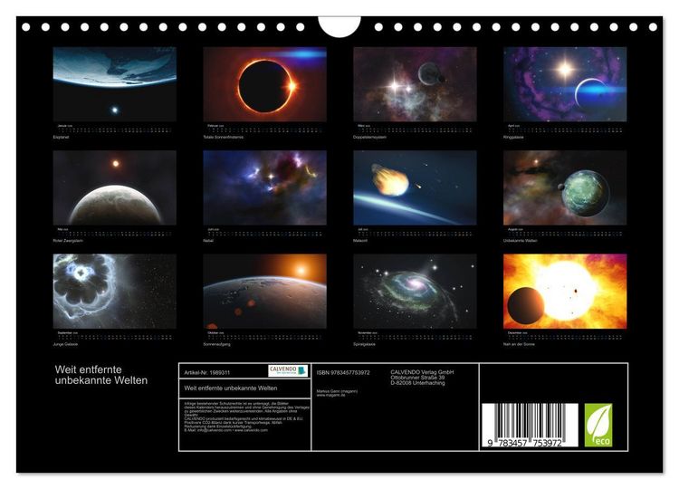 Produktbild: Weit entfernte unbekannte Welten (Wandkalender 2026 DIN A4 quer), CALVENDO Monatskalender