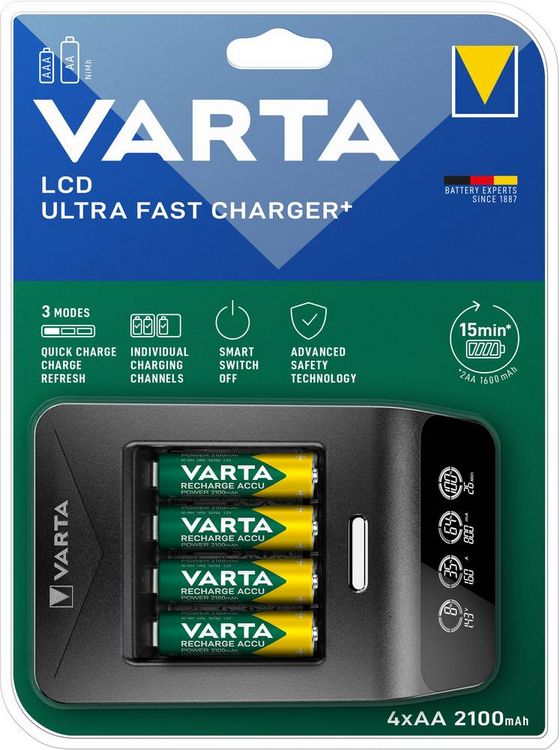 Produktbild: Varta LCD Ultra Fast Ch.+ 4x 56706 Rundzellen-Ladeger&auml;t NiMH Micro (AAA), Mignon (AA)