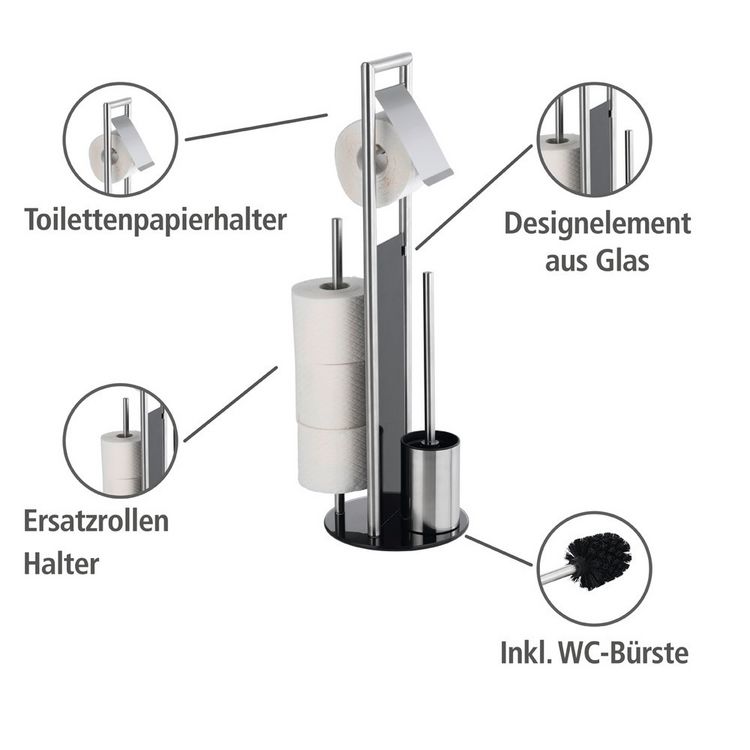 Produktbild: Stand WC-Garnitur Mod. Ravina, Edelstahl matt, mit austauschbarem B&uuml;rstenkopf
