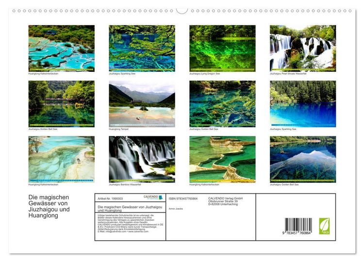 Produktbild: Die magischen Gew&auml;sser von Jiuzhaigou und Huanglong (hochwertiger Premium Wandkalender 2026 DIN A2 quer), Kunstdruck in Hochglanz