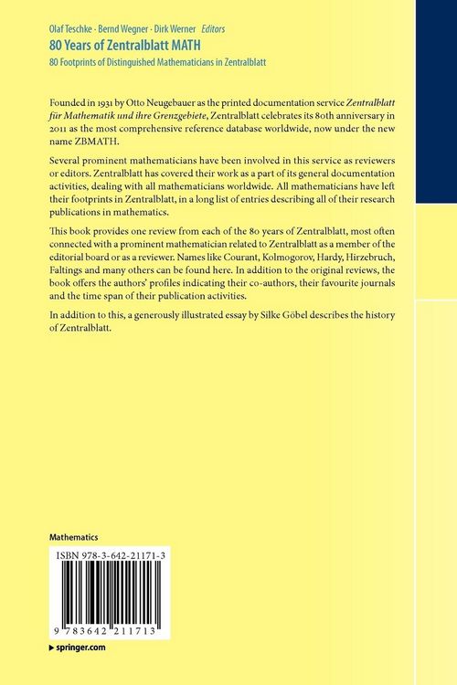 Produktbild: 80 Years of Zentralblatt MATH