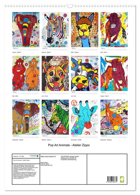 Produktbild: Pop Art Animals - Atelier Zippo (Wandkalender 2026 DIN A2 hoch), CALVENDO Monatskalender