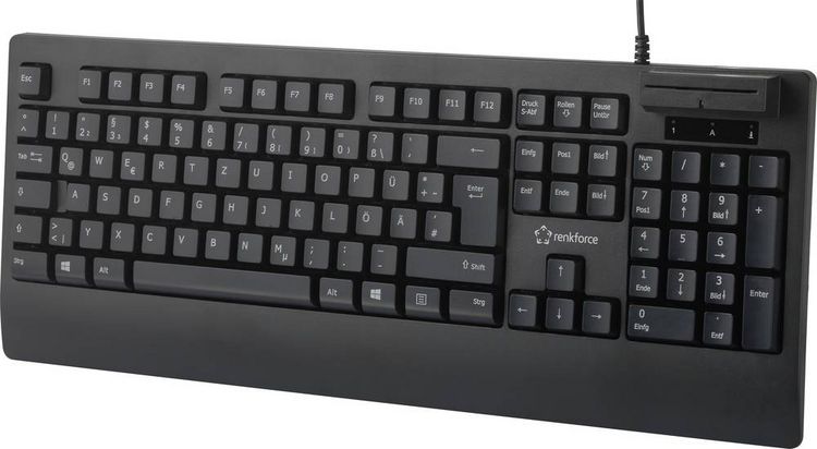 Produktbild: Renkforce RF-CKB-200 USB Tastatur Deutsch, QWERTZ Schwarz Chipkarten-Leser