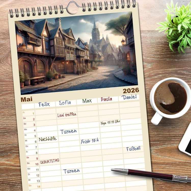 Produktbild: Familienplaner 2026 - Landschaft romantisch gesehen mit 5 Spalten (Wandkalender, 21 x 45 cm) CALVENDO
