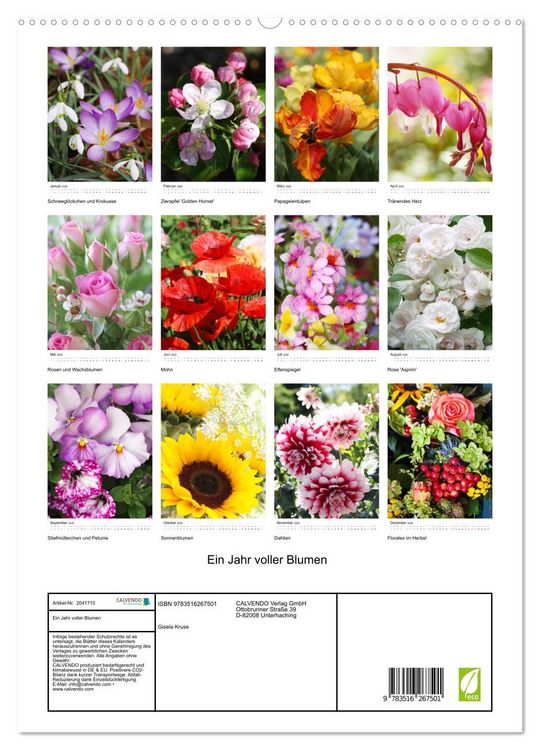 Produktbild: Ein Jahr voller Blumen (hochwertiger Premium Wandkalender 2026 DIN A2 hoch), Kunstdruck in Hochglanz
