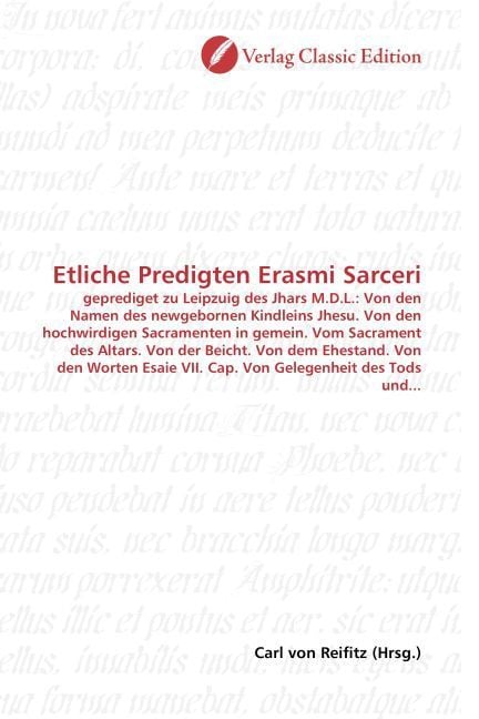 Produktbild: Etliche Predigten Erasmi Sarceri