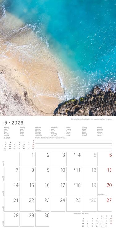 Produktbild: Alpha Edition - Am Meer 2026 Broschürenkalender, 30x30cm, Wandkalender mit Platz für Notizen und Termine, Bilder rund ums Meer, Monatsübersicht und Fe