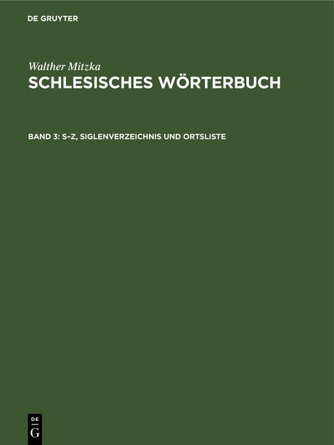 Produktbild: S&ndash;Z, Siglenverzeichnis und Ortsliste