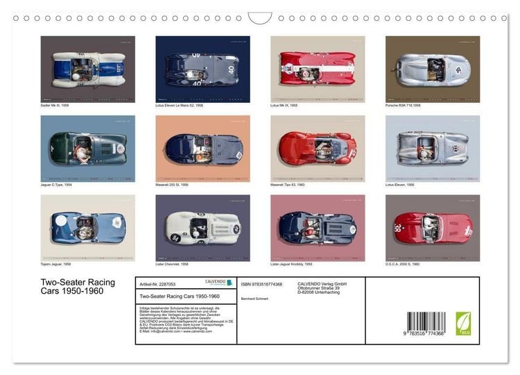 Produktbild: Two-Seater Racing Cars 1950-1960 (Wandkalender 2027 DIN A3 quer), CALVENDO Monatskalender