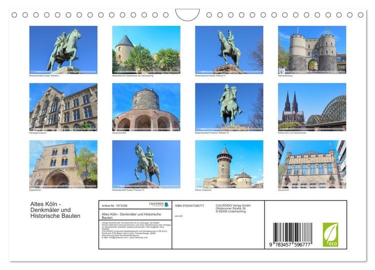 Produktbild: Altes K&ouml;ln - Denkm&auml;ler und Historische Bauten (Wandkalender 2026 DIN A4 quer), CALVENDO Monatskalender