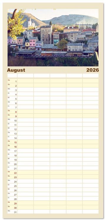 Produktbild: Familienplaner 2026 - Die Altstadt von Mostar mit 5 Spalten (Wandkalender, 21 x 45 cm) CALVENDO