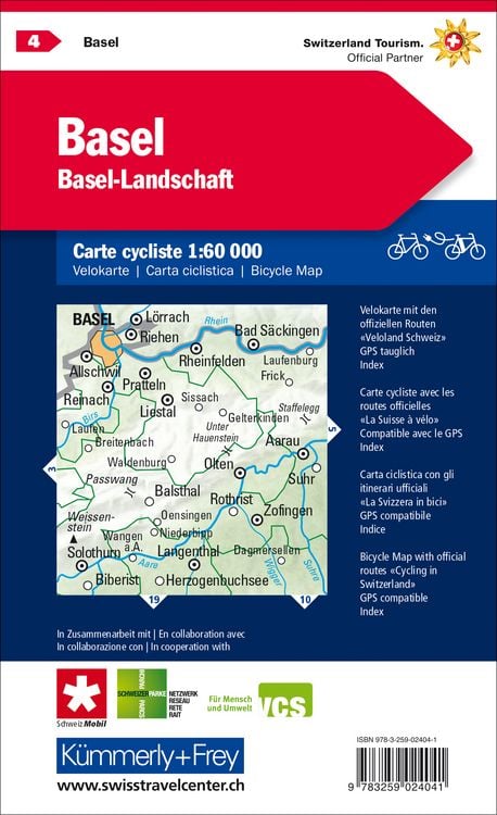 Produktbild: K&uuml;mmerly+Frey Velokarte 4 Basel-Landschaft 1:60.000