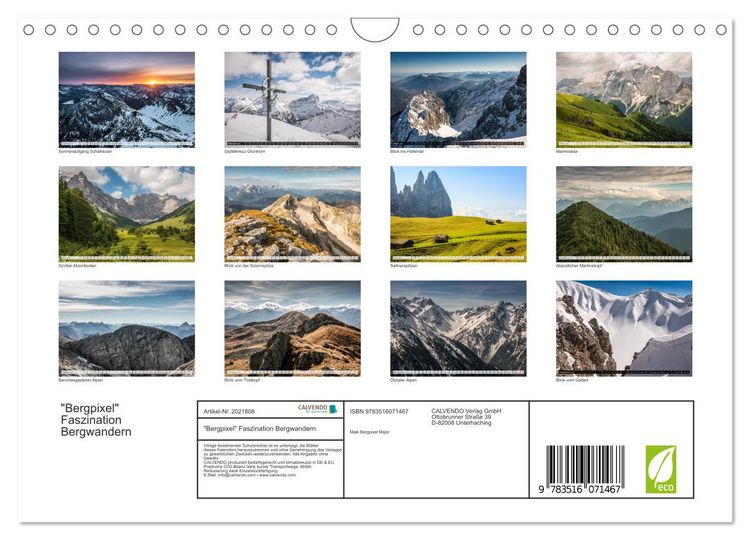 Produktbild: "Bergpixel" Faszination Bergwandern (Wandkalender 2026 DIN A4 quer), CALVENDO Monatskalender