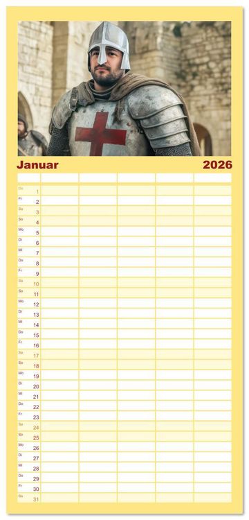 Produktbild: Familienplaner 2026 - Tempelritter - Ein m&auml;chtiger Ritterorden mit 5 Spalten (Wandkalender, 21 x 45 cm) CALVENDO