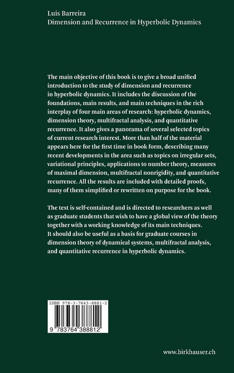 Produktbild: Dimension and Recurrence in Hyperbolic Dynamics