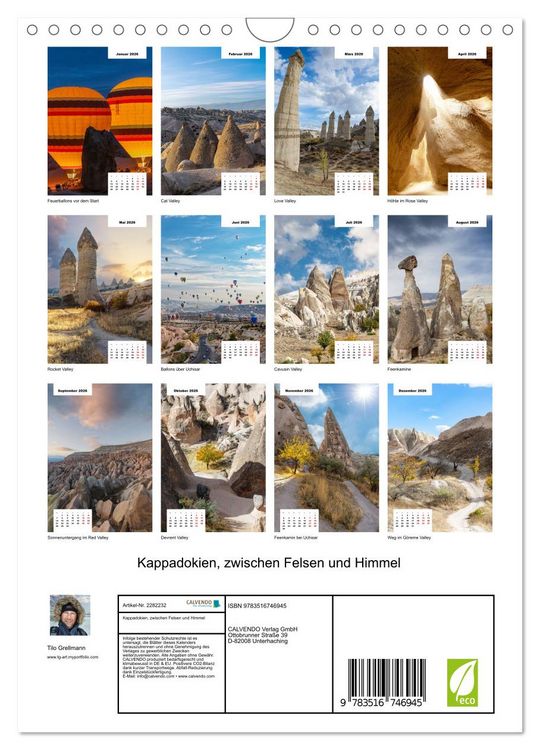 Produktbild: Kappadokien, zwischen Felsen und Himmel (Wandkalender 2026 DIN A4 hoch), CALVENDO Monatskalender