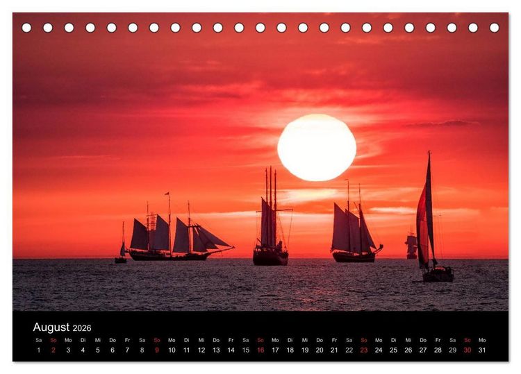 Produktbild: Windjammer auf der Ostsee im Abendlicht (Tischkalender 2026 DIN A5 quer), CALVENDO Monatskalender