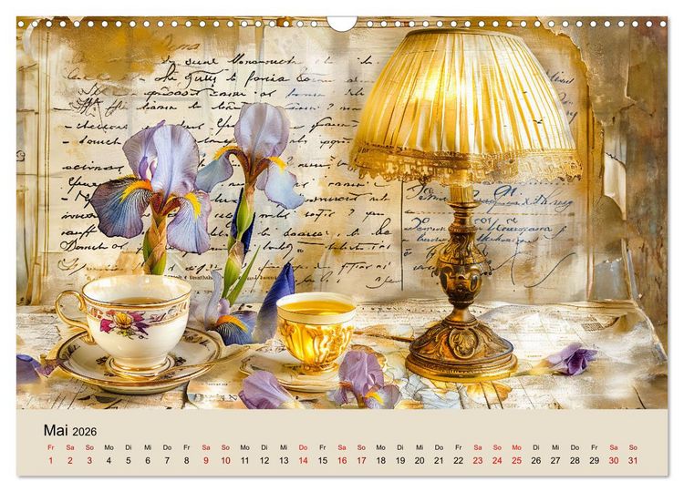 Produktbild: Shabby Chic Romantik - Vintage Tassen, Blumen und nostalgische Briefe (Wandkalender 2026 DIN A3 quer), CALVENDO Monatskalender
