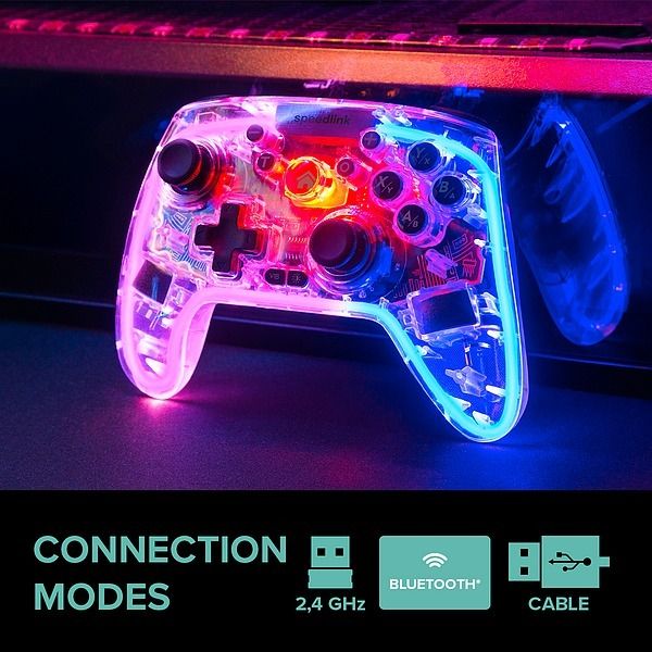 Produktbild: SPEEDLINK RAIT NX RGB Gamepad - Wireless/Wired - for PC/Android/Switch OLED/Lite, clear transparent