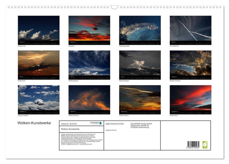 Produktbild: Wolken-Kunstwerke (Wandkalender 2026 DIN A2 quer), CALVENDO Monatskalender