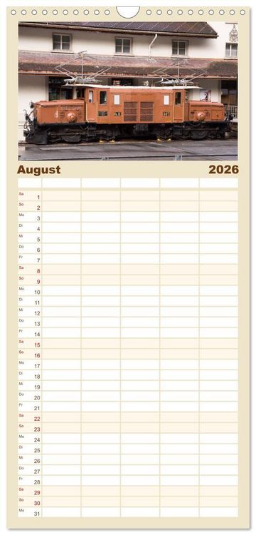 Produktbild: Familienplaner 2026 - Schweizer Eisenbahn mit 5 Spalten (Wandkalender, 21 x 45 cm) CALVENDO