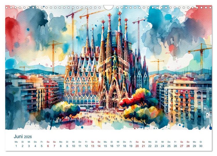 Produktbild: Sehensw&uuml;rdigkeiten in Aquarell (Wandkalender 2026 DIN A3 quer), CALVENDO Monatskalender