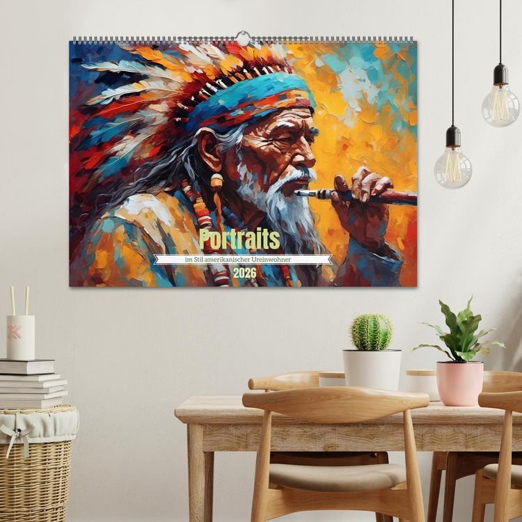 Produktbild: Portraits im Stil amerikanischer Ureinwohner (Wandkalender 2026 DIN A2 quer), CALVENDO Monatskalender