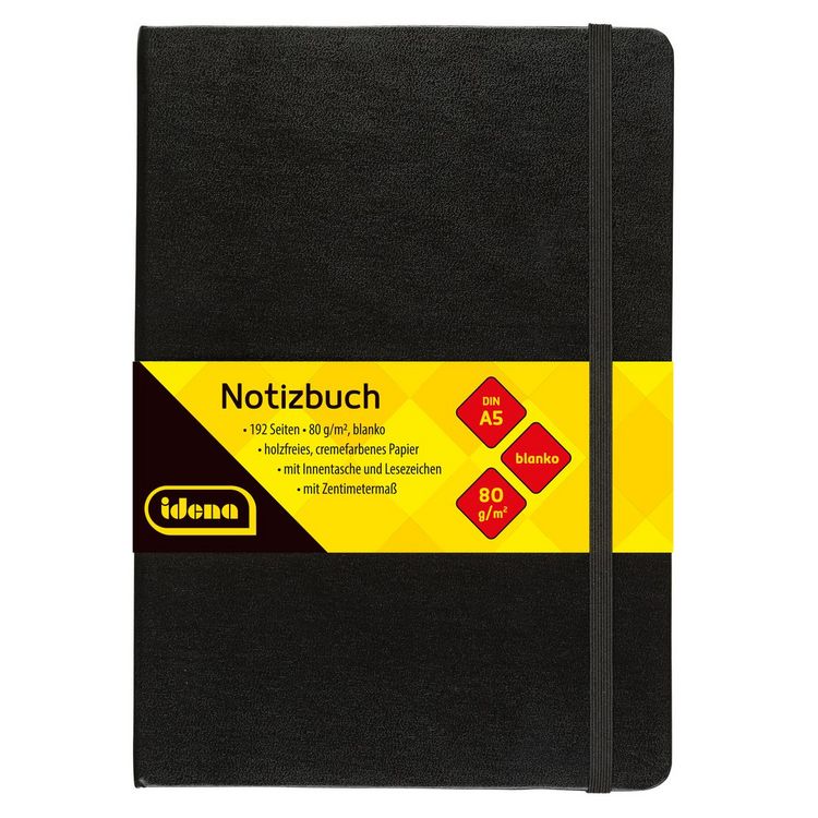 Produktbild: Idena Notizbuch 80g/m&sup2; blanko schwarz DIN A5 192 Seiten