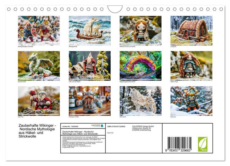 Produktbild: Zauberhafte Wikinger - Nordische Mythologie aus H&auml;kel- und Strickwolle (Wandkalender 2026 DIN A4 quer), CALVENDO Monatskalender