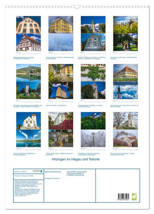Produktbild: Hilzingen im Hegau und Teilorte (Wandkalender 2027 DIN A2 hoch), CALVENDO Monatskalender